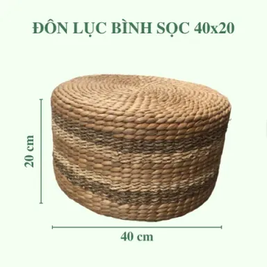 Ghế Đôn Lục Bình Sọc Cói 40x20cm - Round Water Hyacinth Woven Ottaman