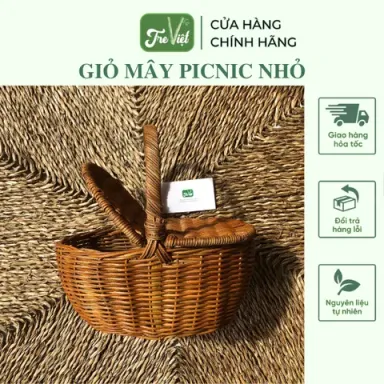 Giỏ Mây Picnic Có Nắp Đựng Đồ - Giỏ Mây Đi Du Lịch, Dã Ngoại Để Chụp Ảnh/ Trang Trí