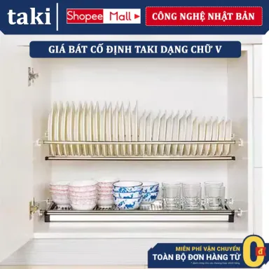 Kệ Chén Cố Định Tủ Bếp Trên Dạng Chữ V, Giá Bát Đĩa 2 Tầng 3 tầng - Bảo Hành Vĩnh Viễn - Có Thợ Lắp