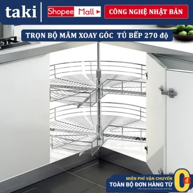 Kệ Xoay Góc Tủ Bếp Chữ L TAKI - Mâm Xoay Góc 3/4 Tủ Bếp, Kệ Góc Tủ Bếp 3/4 - Bảo Hành Vĩnh Viễn - Có Thợ Lắp