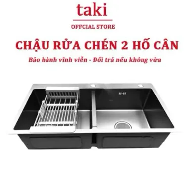 {Nhập Khẩu} Chậu Đúc, Chậu Rửa Chén Bát 2 Hố Cân INOX Không Gỉ 304 - Đã Đủ Phụ Kiện Lắp - Bảo Hành Vĩnh Viễn