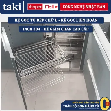 {Nhập Khẩu} Kệ Góc Tủ Bếp,Kệ Góc Liên Hoàn NAN DẸT - INOX Không GỈ 304 - Bảo Hành Vĩnh Viễn - Có Thợ Lắp