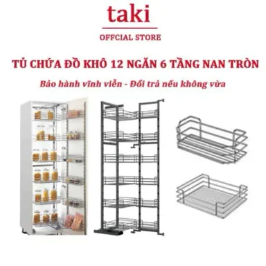 {Nhập Khẩu} Kệ Nhà Bếp, Kệ Đồ Khô Liên Hoàn 12 Ngăn 6 Tầng Nan Tròn - Bảo Hành Vĩnh Viễn - Có Thợ Lắp