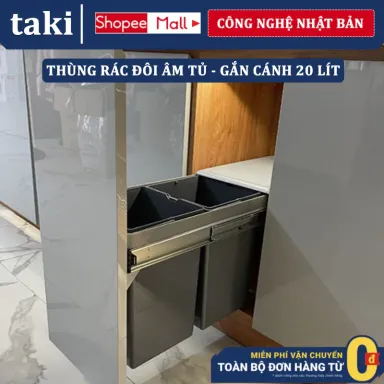 Thùng Rác Đôi Thông Minh TAKI Âm Tủ Bếp 2 Khoang Dung Tích 20L - Bảo Hành 10 Năm (Có Thợ Lắp Đặt)