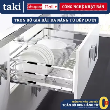 Trọn Bộ Giá Bát Tủ Bếp Dưới TAKI - INOX Không Gỉ 304 - Ray Giảm Chấn CAO CẤP - Bảo Hành Vĩnh Viễn - Có Thợ Lắp