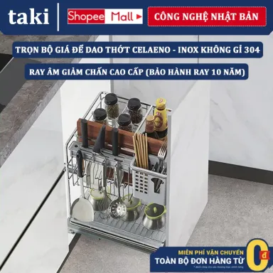 Trọn Bộ Kệ Dao Thớt & Gia Vị Tủ Bếp CELAENO - Ray Âm Giảm Chấn - INOX Không Gỉ 304 - Bảo Hành Vĩnh Viễn (Có Thợ Lắp Đặt)