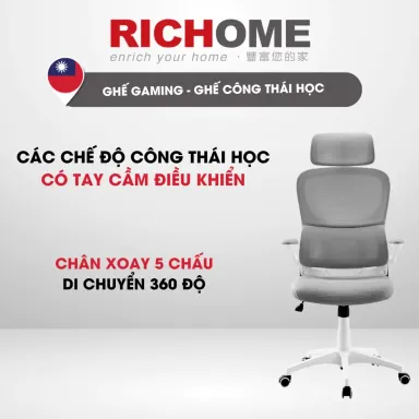 Ghế Làm Việc, Ghế Giám Đốc, Công Thái Học Có Tựa Đầu RICHOME CH1401P/GR/B.Thiết Kế Hiện Đại,Sang Trọng