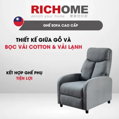 Ghế Sofa Thư Giãn RICHOME SF001GR/SF075 Thiết Kế Ngả Lưng 155 Độ Mêm Mại, Đa Năng Và Sang Trọng