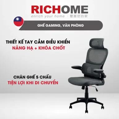 Ghế Văn Phòng, Ghế Gaming Công Thái Học Có Tựa Đầu RICHOME CH1399BK/GR.Thiết Kế Hiện Đại,Sang Trọng