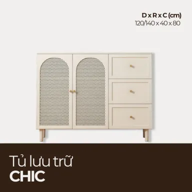 CHIC, Tủ Lưu Trữ Trang Trí 3 Hộc 2 Cánh Phối Mây Tre, TLT_034, Chiều dàix40x80cm, Nội thất HGF