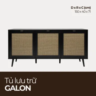 GALON, Tủ Lưu Trữ 3 Cánh Phối Mây Tre, TLT_037, 150x40x71cm, Nội thất HGF