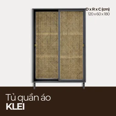 KLEI, Tủ Quần Áo Cửa Lùa Phối Mây Tre, TQA_025, 120x60x180cm, Nội thất HGF