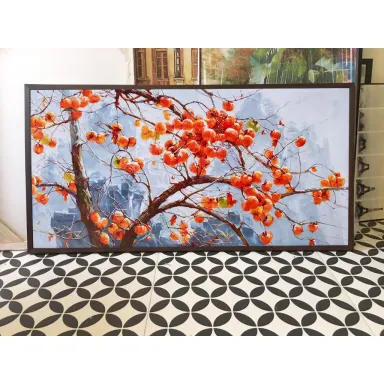 (new) 60x120cm tranh cành hồng may mắn 1 - tranh in vải canvas, đủ khung hoặc căng xát xi