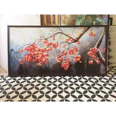 (new) 60x120cm tranh cành hồng may mắn 2 - tranh in vải canvas, đủ khung hoặc căng xát xi