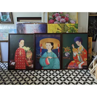 (NEW)indochina1 KT 50x70cm tranh in vải canvas hình cô gái ĐÔng Dương- đủ khung và đinh treo