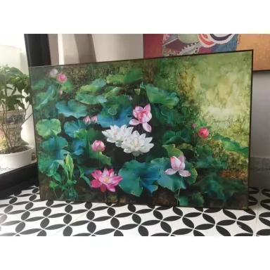 Tranh Hoa Sen kt: 60x90cm - chất liệu canvas,đủ khung và đinh treo, mẫu mã tùy chọn