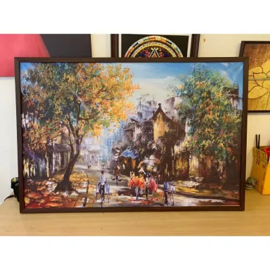 Tranh Phố cổ, in vải canvas đủ khung và đinh treo, kt 60x90cm