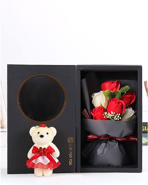 Bó Hoa Xà Phòng Kèm Gấu Bông Love's Miniature Đỏ