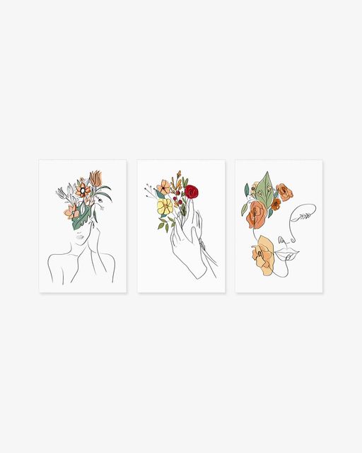 Bộ 3 Tranh Flower In Woman Line Art