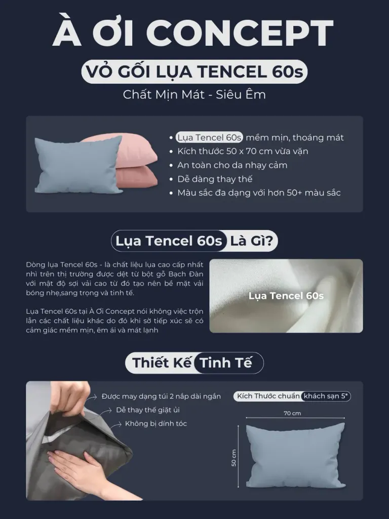 Vỏ Gối Nằm Lụa Tencel 60s Trơn Màu Nâu Sữa