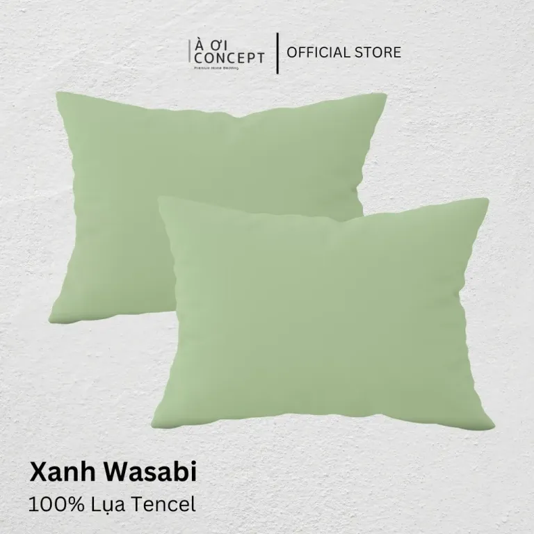 Vỏ Gối Nằm Lụa Tencel 60s Trơn Màu Xanh Wasabi