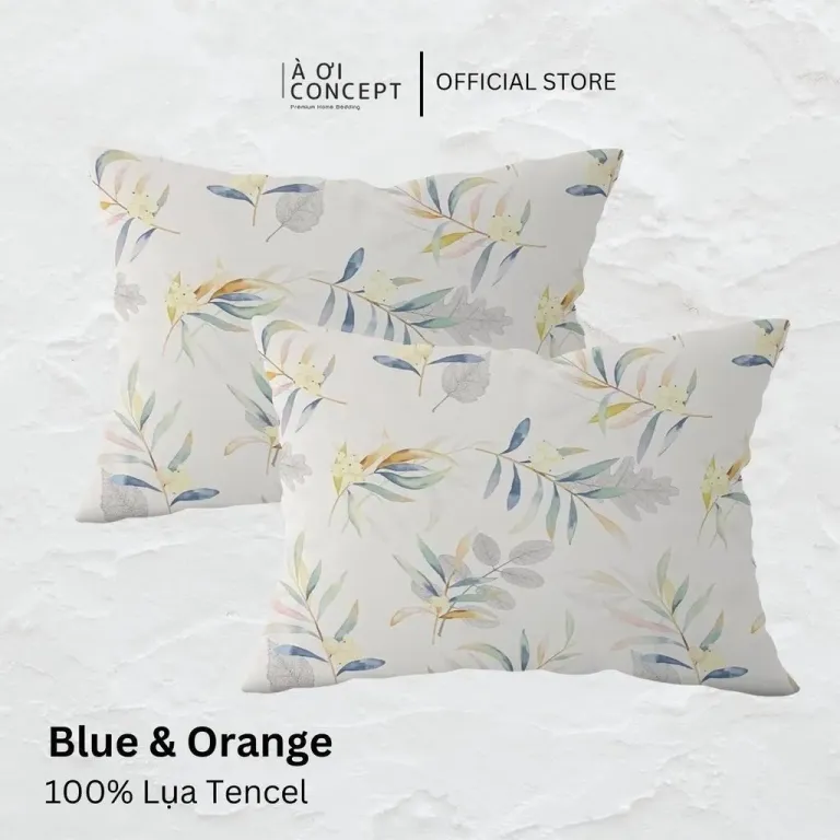 Vỏ Gối Nằm Lụa Tencel 60s Hoa Văn Blue & Orange