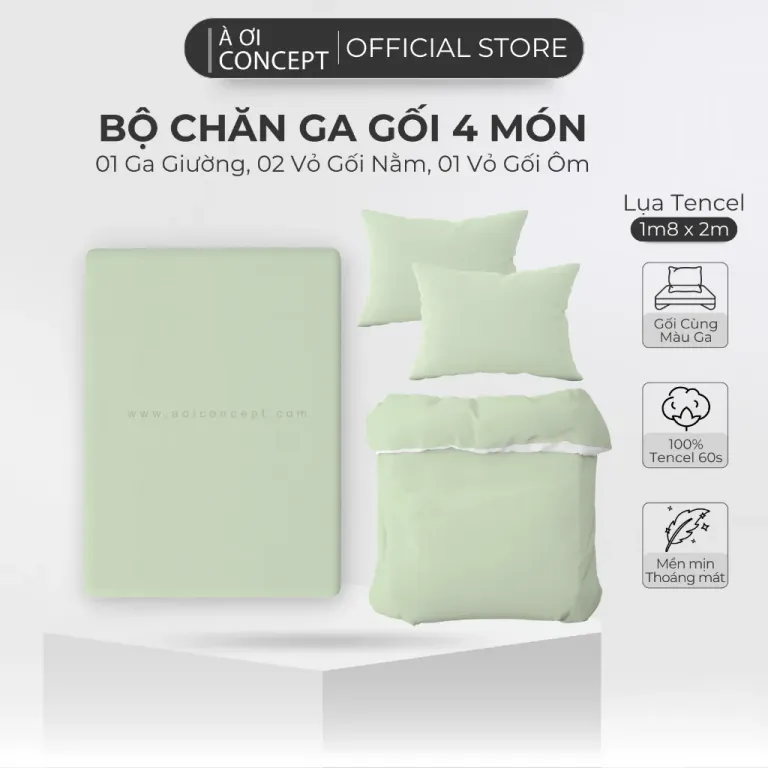 Bộ Chăn Ga Gối 4 Món Lụa Tencel Màu Hồng Salmon