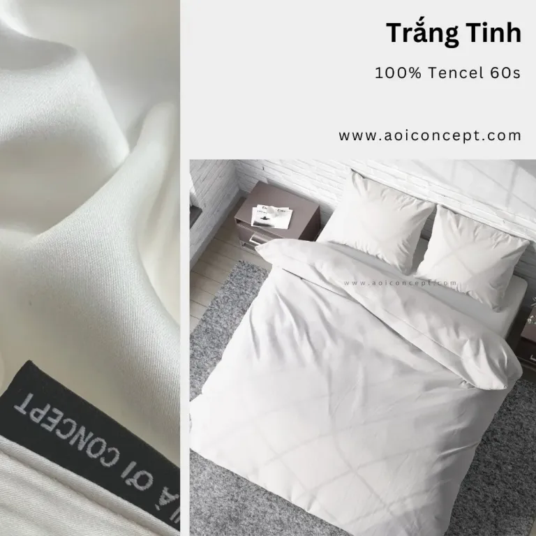 Bộ Chăn Ga Gối 4 Món Lụa Tencel Màu Trắng Tinh