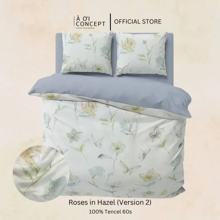 Bộ Chăn Ga Gối 5 Món Lụa Tencel Họa Tiết Roses In Hazel 2