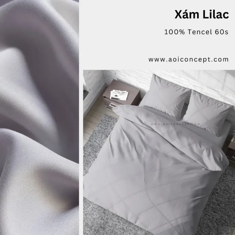 Bộ Chăn Ga Gối 5 Món Lụa Tencel Màu Xám Lilac