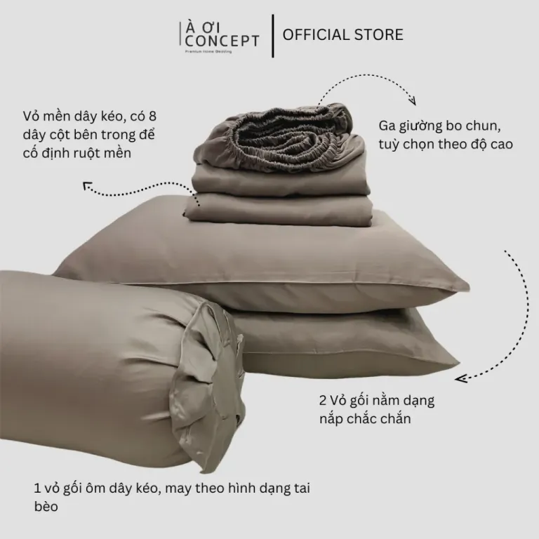 Bộ Chăn Ga Gối 5 Món Lụa Tencel Màu Xám Lilac