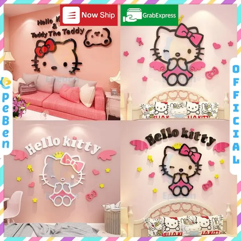 Tranh Dán Tường Mica 3D Khổ Lớn Hello Kitty Đôi Cánh Thiên Thần Kiểu 12