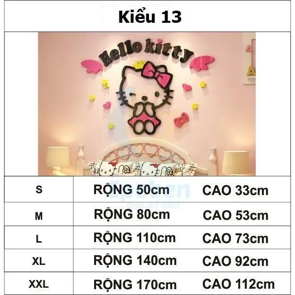 Tranh Dán Tường Mica 3D Khổ Lớn Hello Kitty Đôi Cánh Thiên Thần Kiểu 13