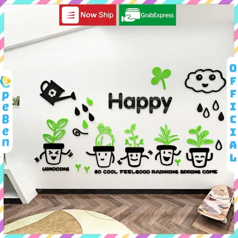 Tranh Dán Tường Mica 3D Khổ Lớn Khu Vườn Vui Vẻ Happy Cây Mưa