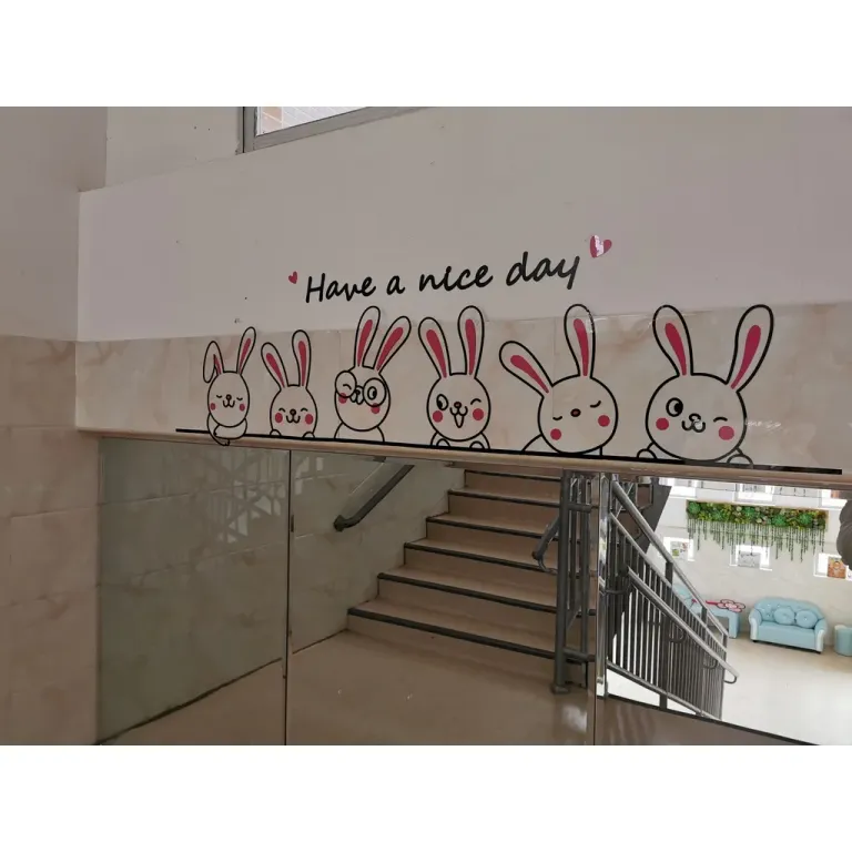 Tranh Dán Tường Mica 3D Khổ Lớn Hoạt Hình Thỏ Bunny Dễ Thương