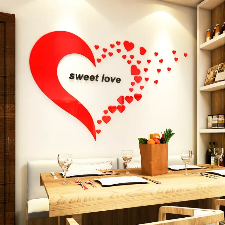 Tranh Dán Tường Mica 3D Khổ Lớn Trái Tim Sweet Love Lãng Mạn