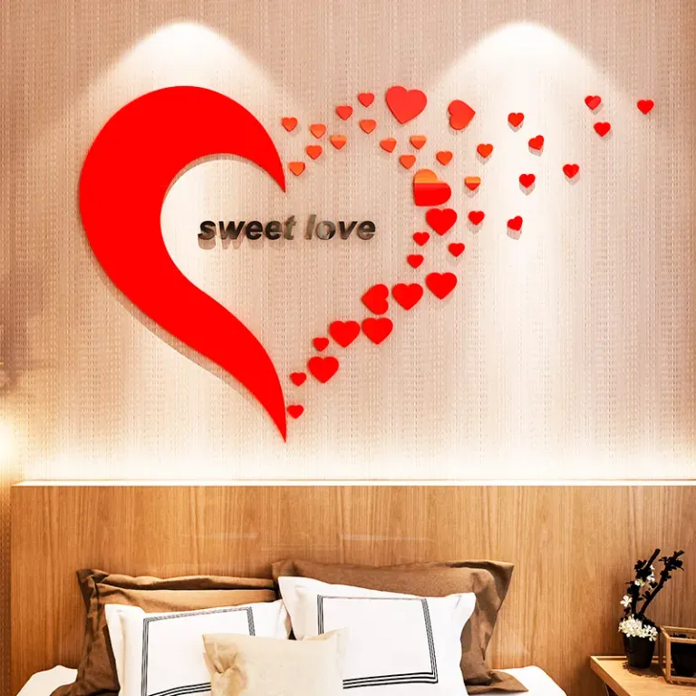 Tranh Dán Tường Mica 3D Khổ Lớn Trái Tim Sweet Love Lãng Mạn