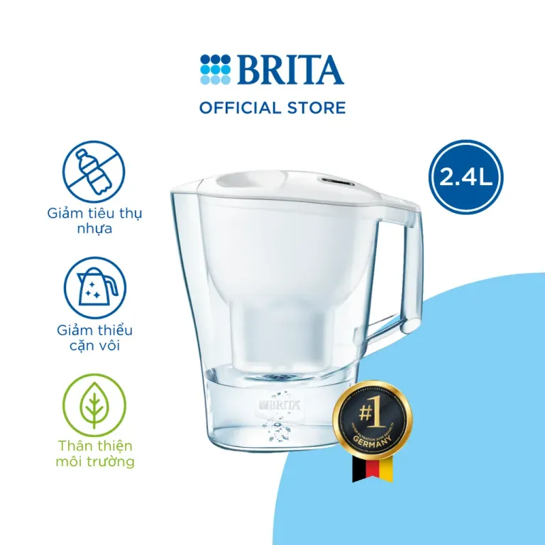 Bình Lọc Nước BRITA Aluna Cool White 2.4L Có Sẵn 1 Lõi Lọc Maxtra Plus