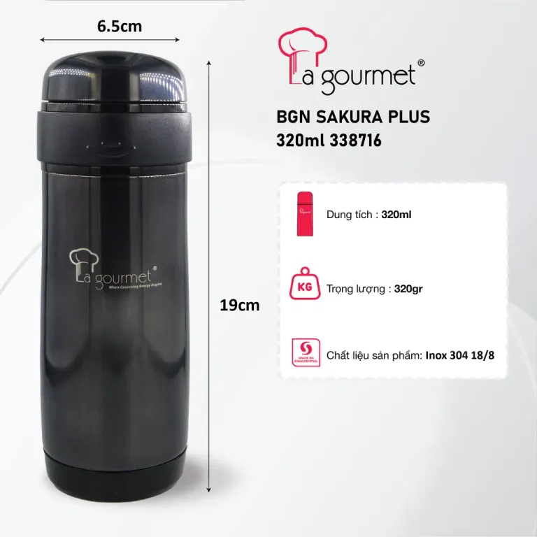 Bình Giữ Nhiệt La Gourmet Sakura Plus 320ml Đen