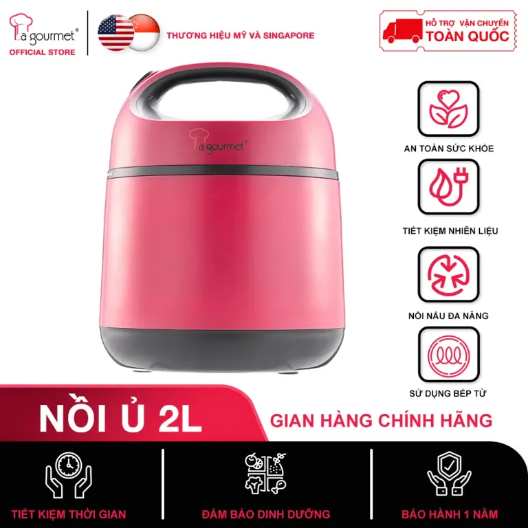 Nồi Ủ Chân Không Giữ Nhiệt Nấu Chậm La Gourmet 2.5L Đỏ Đa Năng