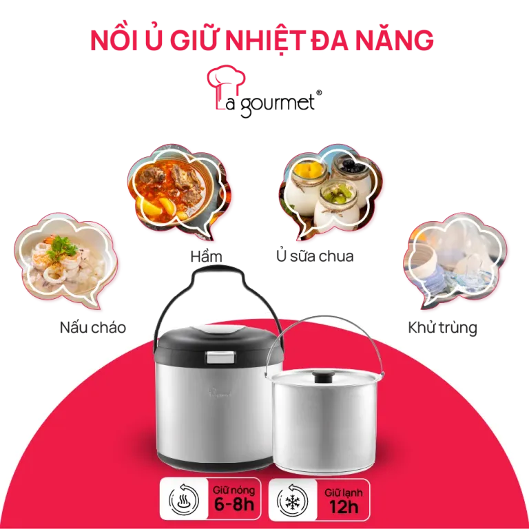 Nồi Ủ Chân Không Giữ Nhiệt Nấu Chậm Làm Mềm La Gourmet 5L Đa Năng