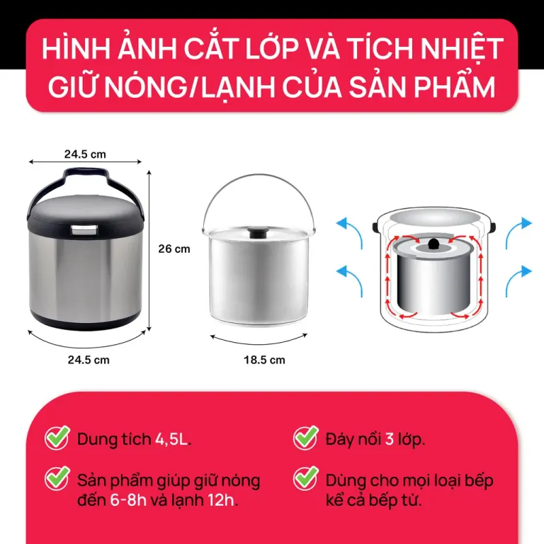 Nồi Ủ Giữ Nhiệt La Gourmet 4.5L Nấu Chậm Làm Mềm Đa Năng