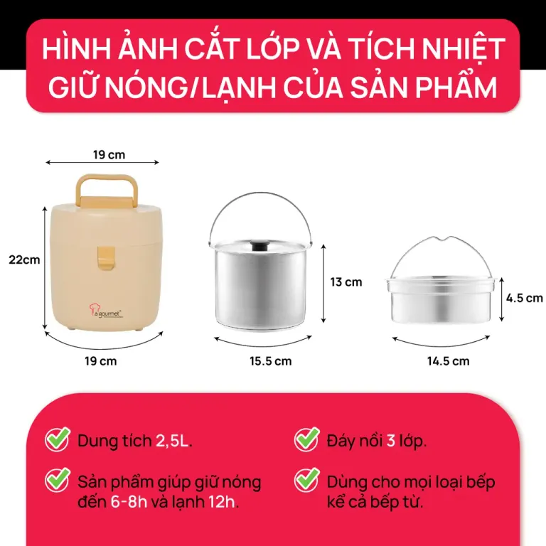 Nồi Ủ Giữ Nhiệt Nấu Chậm Làm Mềm Thức Ăn La Gourmet 2.5L Đa Năng