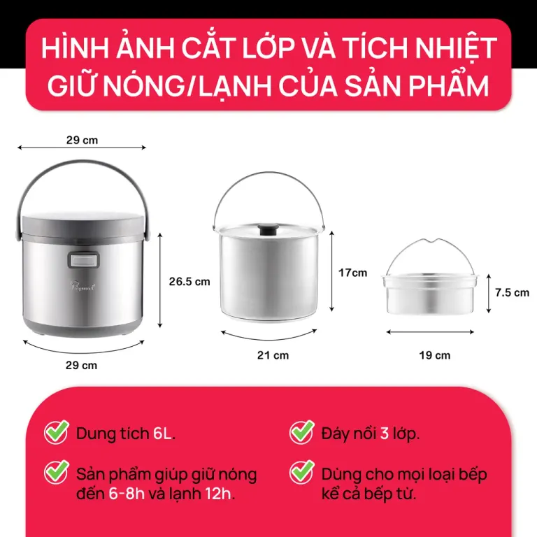 Nồi Ủ Giữ Nhiệt Nấu Chậm Làm Mềm Thức Ăn La Gourmet 6L Đa Năng