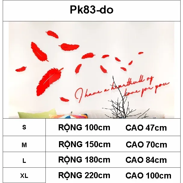 Tranh Dán Tường Mica 3D Khổ Lớn Lông Vũ Nhiều Size