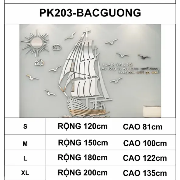 Tranh Dán Tường Mica 3D Khổ Lớn Thuyền Buồm