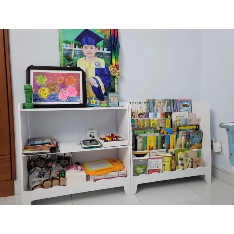Kệ Sách Montessori Cho Bé, Kệ Gỗ Trẻ Em 4 Tầng, Giá Sách Mầm Non Bằng Gỗ Plywood