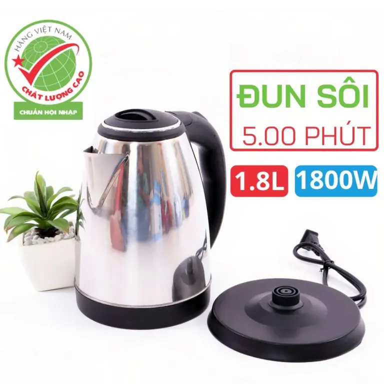 Ấm Siêu Tốc Inox 1,8 Lít Electric Kettle Chính Hãng Đun Sôi Cực Nhanh