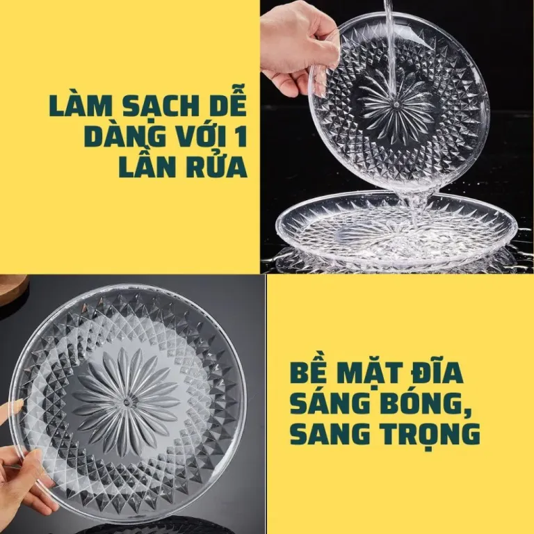 Đĩa Nhựa Trong Suốt Họa Tiết Kim Cương Cao Cấp Việt Nhật 3 Cỡ 20-25-30cm