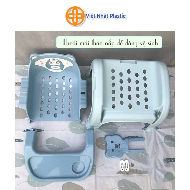 Ghế Nhựa Ăn Dặm Kiêm Ghế Gội Đầu Đa Năng 3in1 Việt Nhật Plastic Hình Gấu Cho Bé